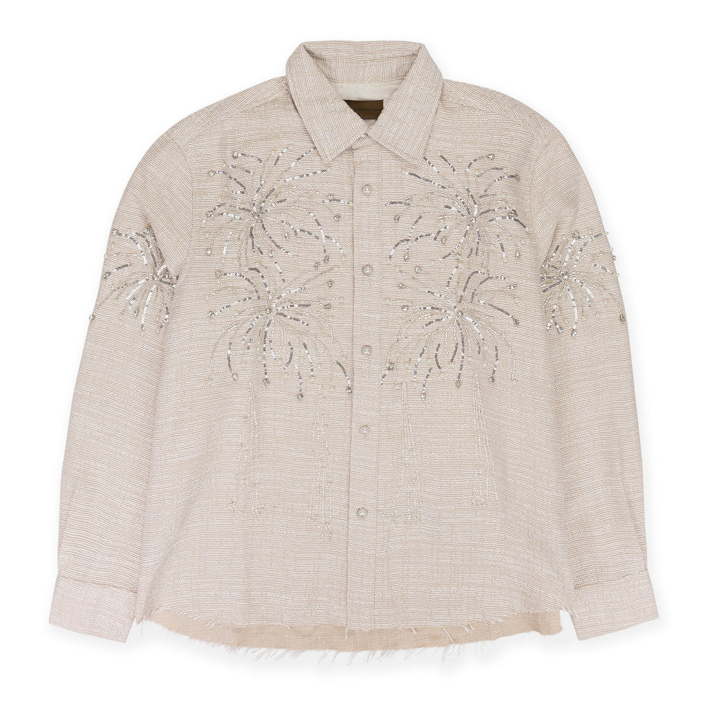 WHITE FIREWORKS BEADED DIAMOND BUTTON-DOWN SHIRT