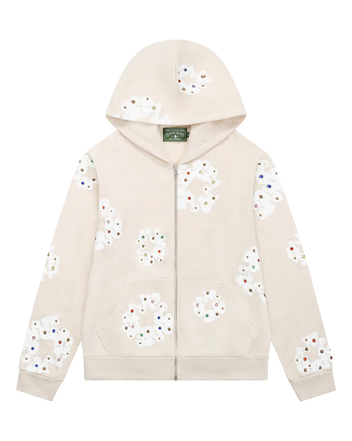 Denim Tears Rhinestone Cotton Wreath Zip Hoodie Oatmeal