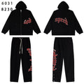 Godspeed Red Gothic Print Zip Hoodie Tracksuit Set