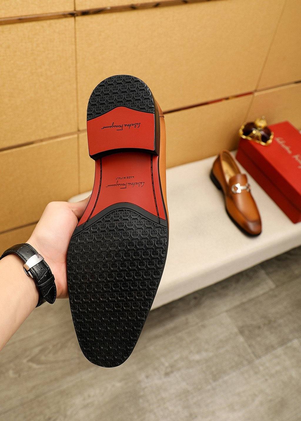 Ferragamo Brown Leather Hardware Loafers