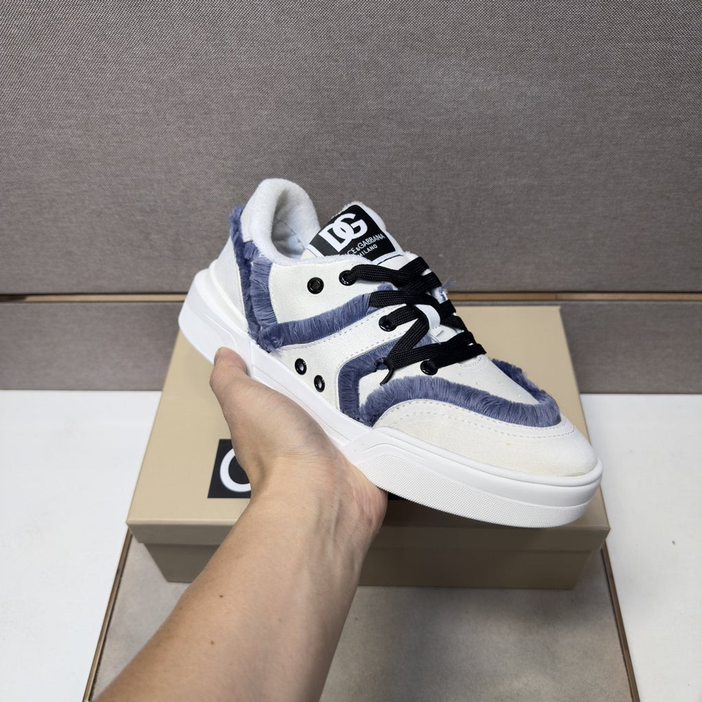 Dolce & Gabbana White & Navy Low-Top Sneakers