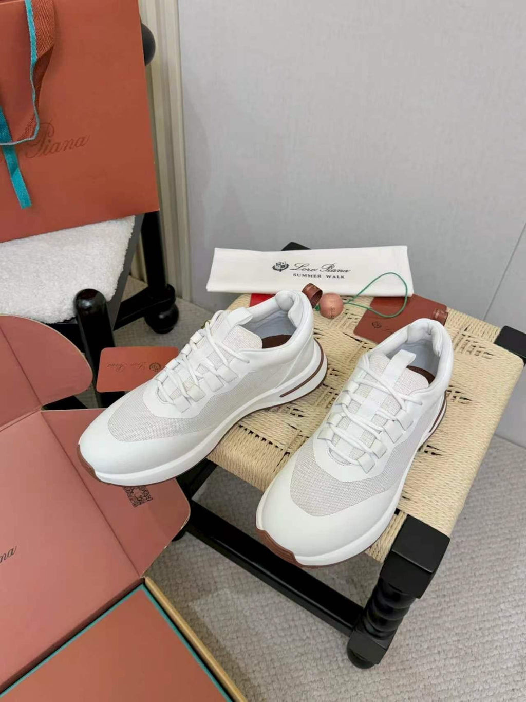 Loro Piana White and Gray Low-Top Sneakers