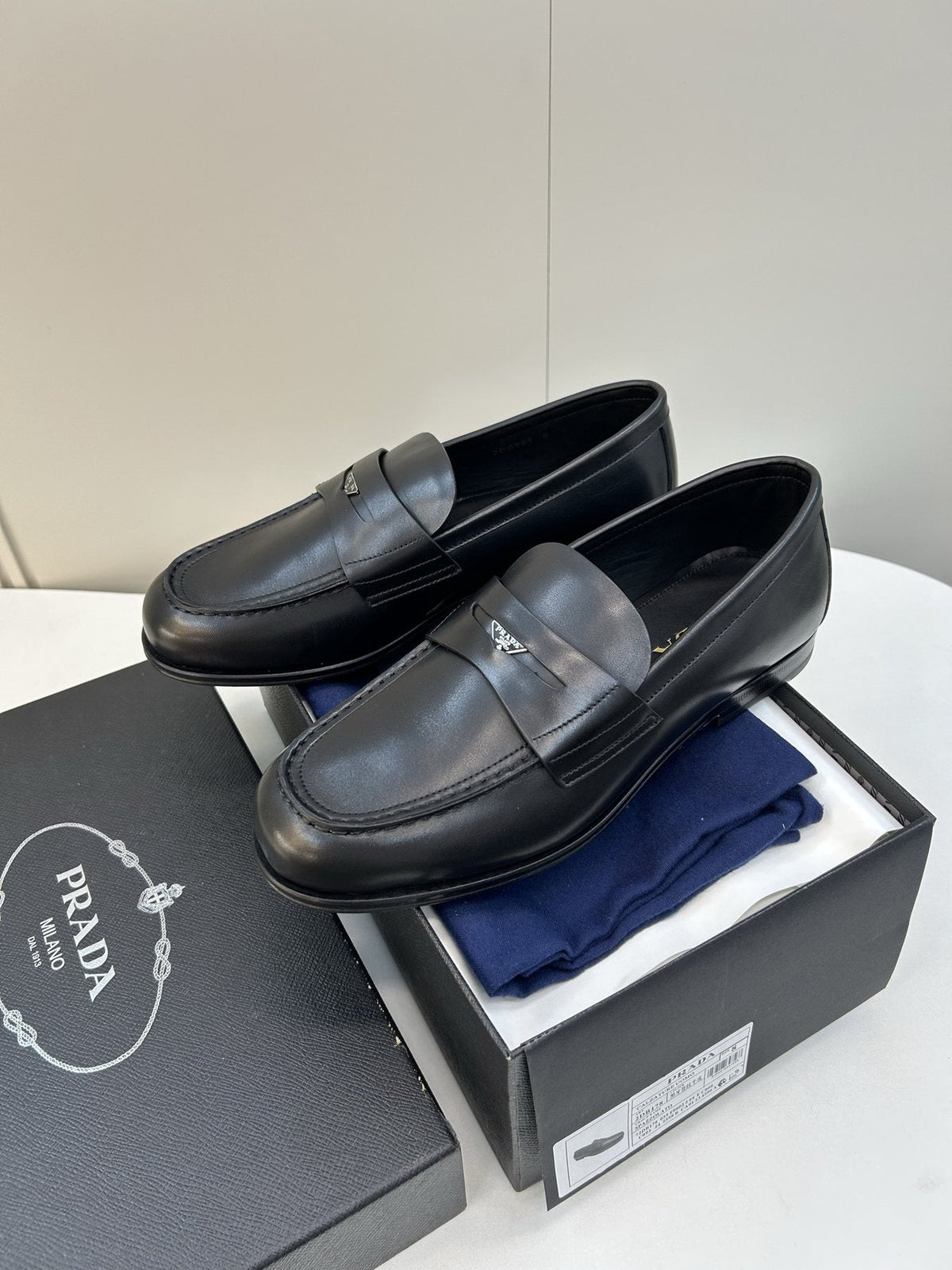 Prada Black Leather Penny Loafers