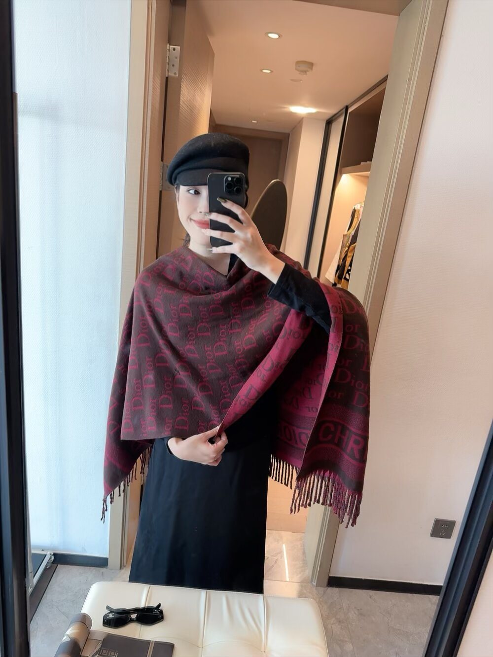 Dior Logo-Pattern Fringed Scarf