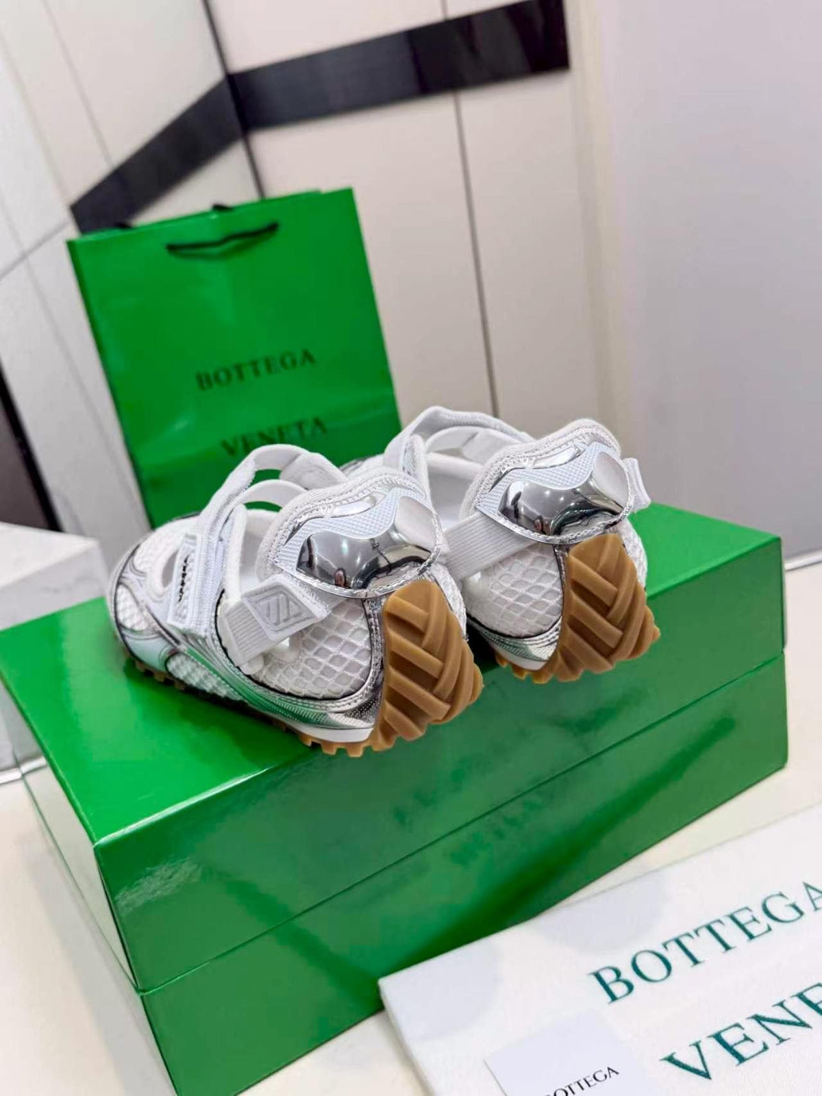 Bottega Veneta White Mesh Strap Sneakers