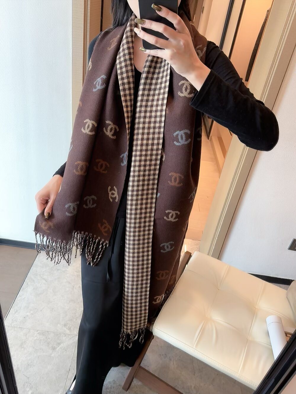 Chanel Reversible Interlocking-C Fringe Scarf