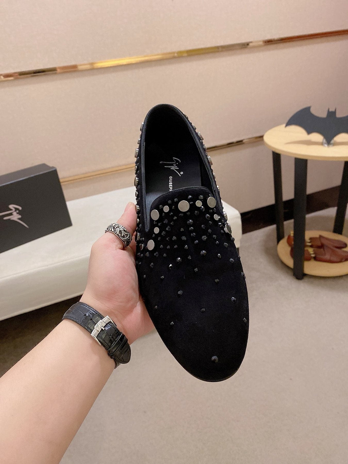 Giuseppe Zanotti Men's Black Studded Slip-On Shoes