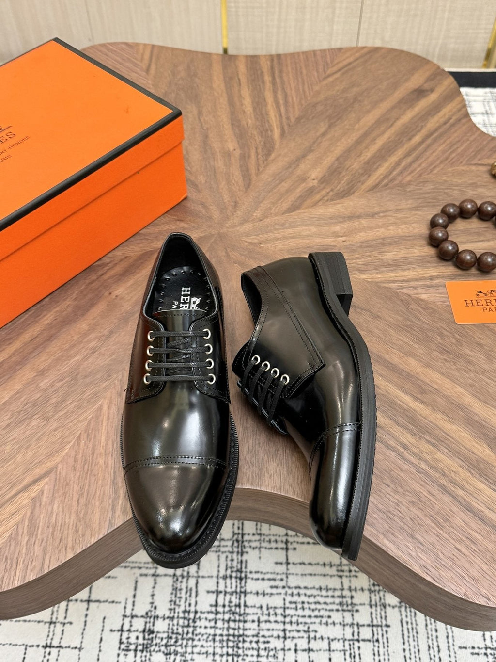 Hermès Polished Leather Lace-Up Dress Shoes