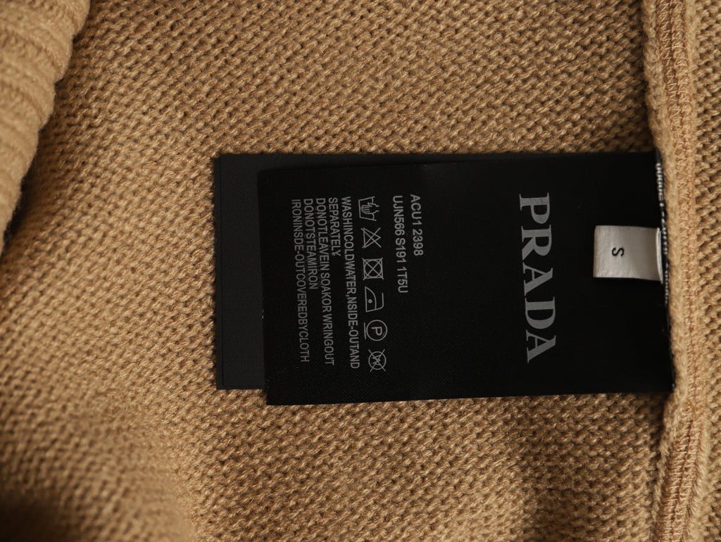 Prada Milano Logo Crewneck Knit Sweater - Camel